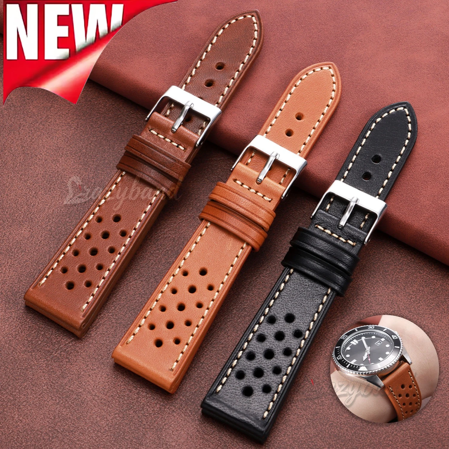 Handcrafted Cowhide Strap 18mm 20mm 22mm Brown Black Vintage Leather Watch Band for Seiko Premium Wristband Replacement Bracelet