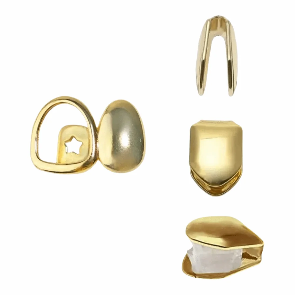 Punk Unique Hollow Out Teeth Grillz Geometric Glossy Open Face Tooth Caps Open Frame Vintage Temporary Teeth Grills Halloween