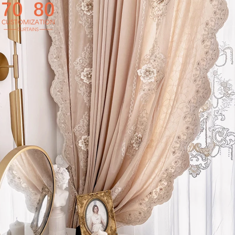 French Rococo Lace Three-dimensional Plate Embroidery Window Screen Curtains for Living Room Bedroom French Window Villa Curtain