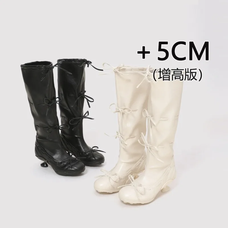 Fashion Bow Shaped Heel Women's Shoes Autumn Round Toe Non-Slip Tall Boots