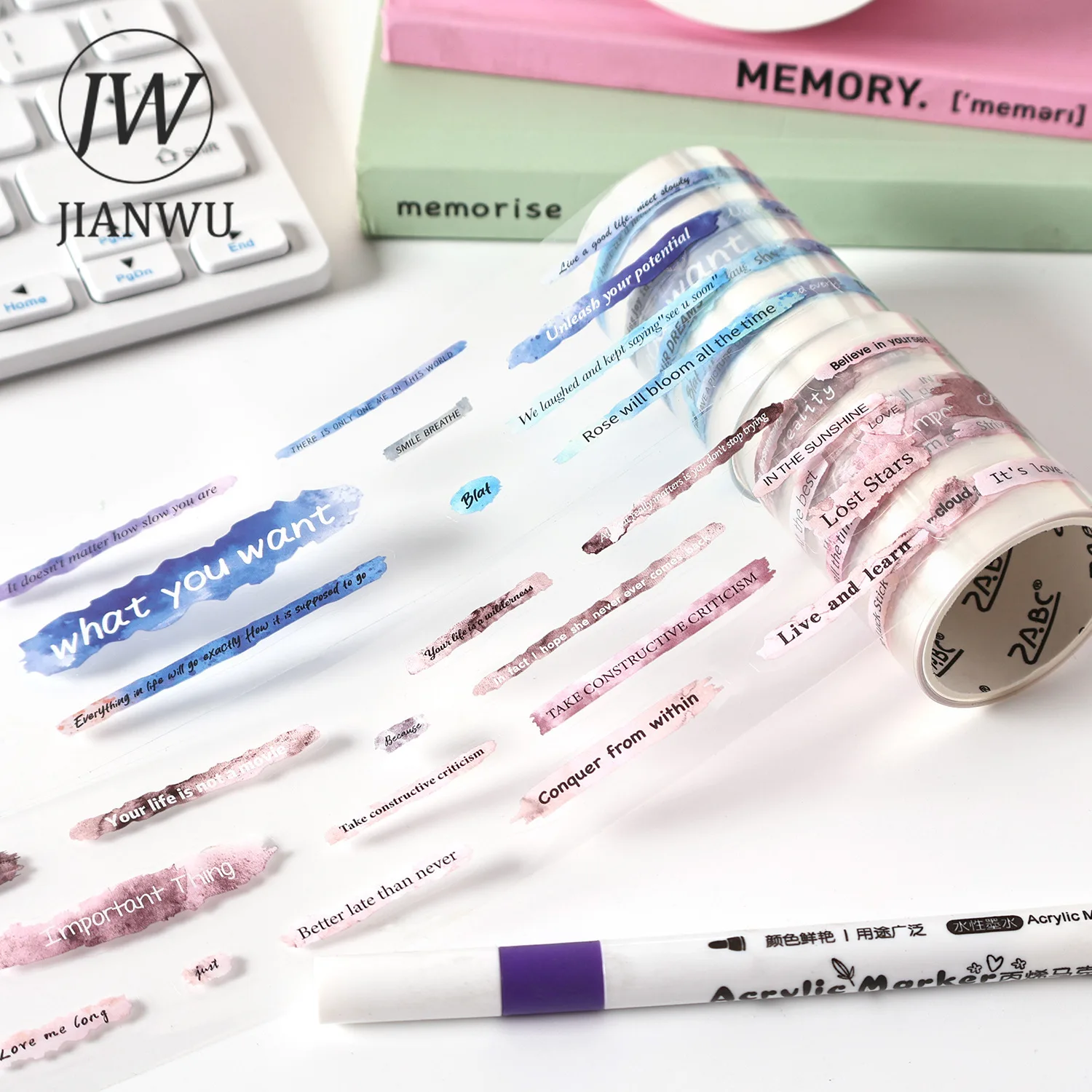 Jianwu arco-íris adesivo série divertida vintage inglês texto paisagem material colagem pet fita criativa diy diário papelaria