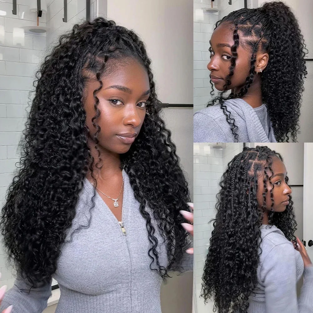 Human Crochet Hair for Black Women 14 - 24 Inch 60g 50 Strands Natural Black Burmese Curly Human Hair Bundles Pre-Separated Miracle Knots Feather Crochet 100% Human Hair Lightweight Reusable Hair Extensions