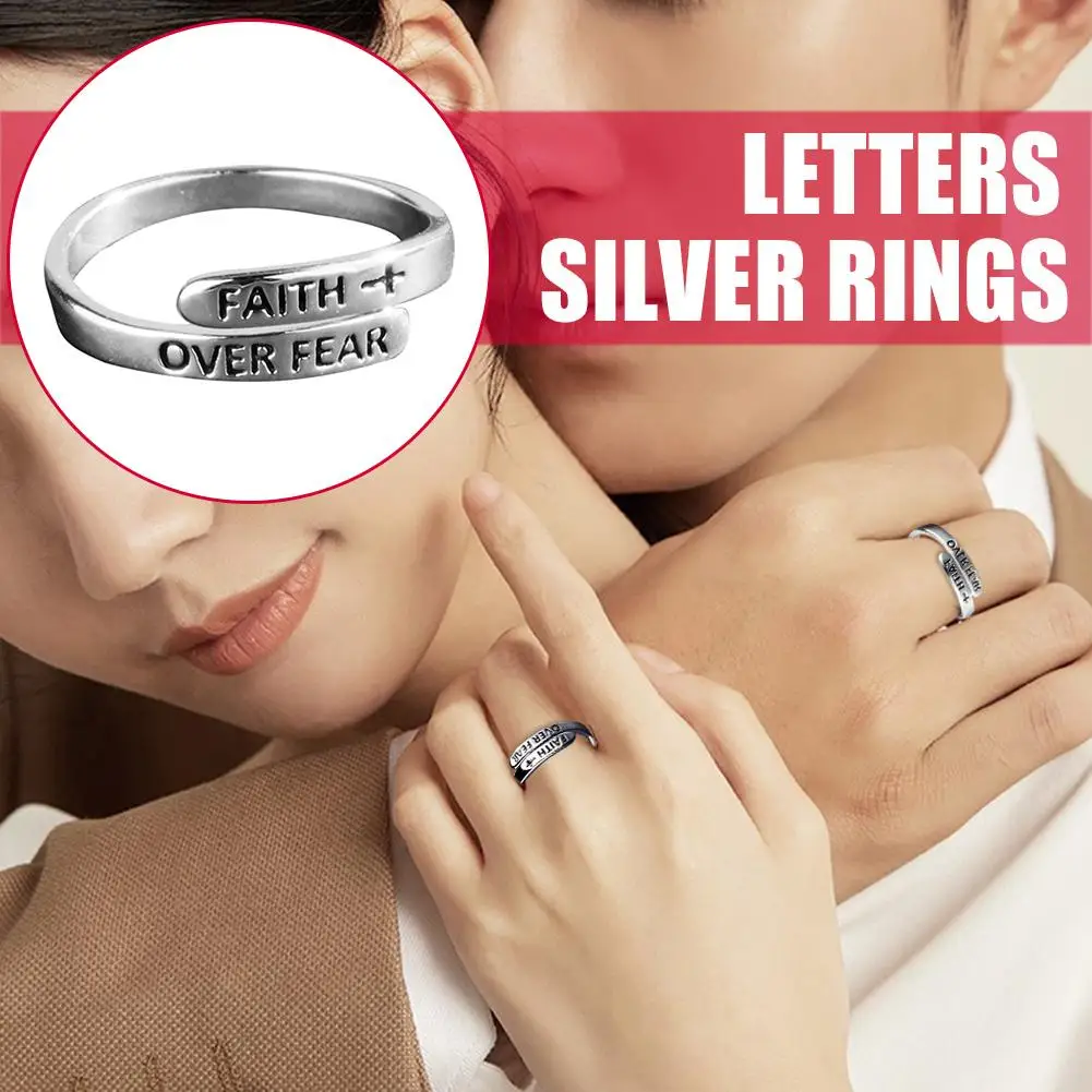 New High-end Letters Silver Rings Reputation FAITH FEAR Men Personalized Finger Women OVER Trendy Gift Oping Line Y7P4