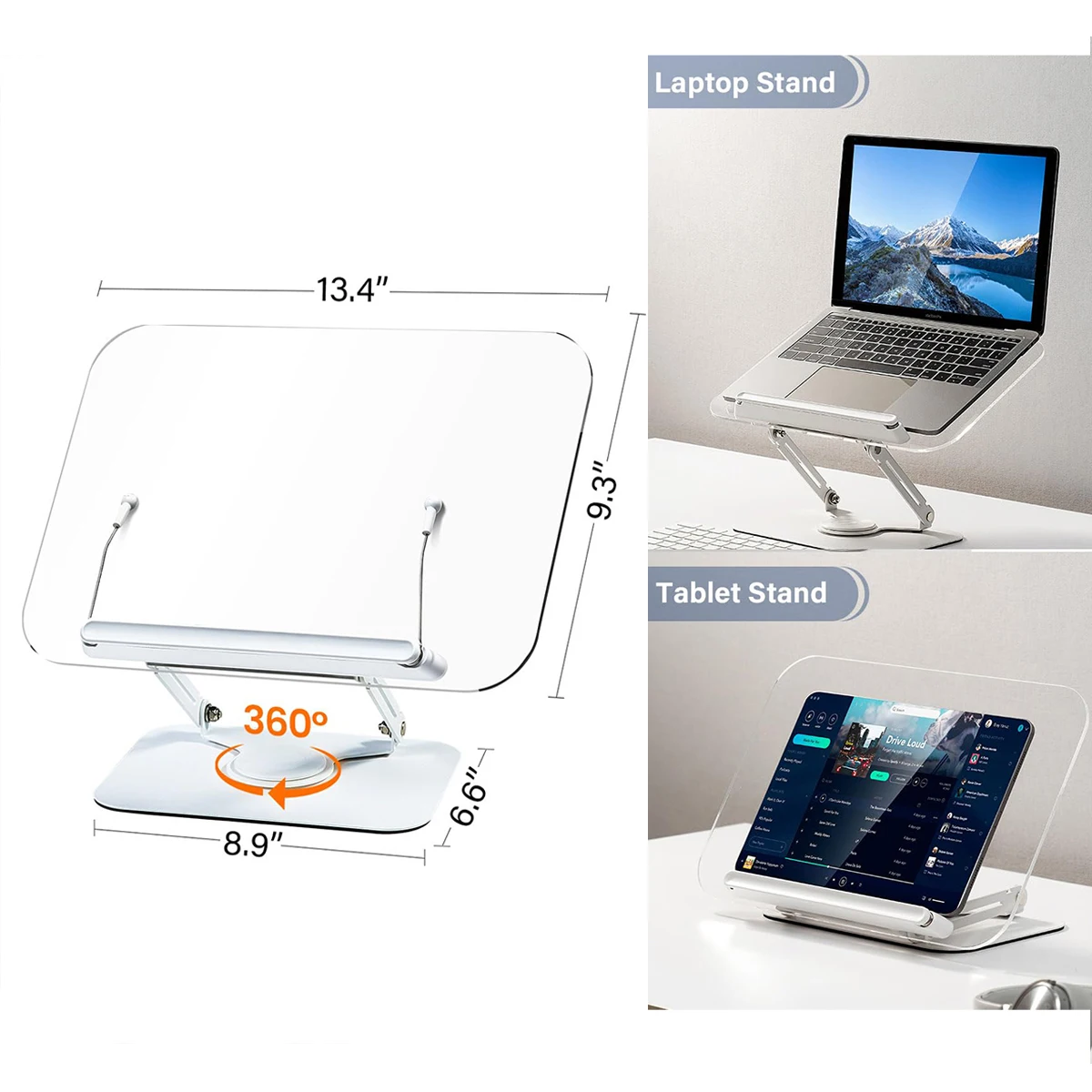 Laptop Stand for Macbook Air Pro Foldable Holder with 360° Rotating Base Vertical Scalable Adjustable Support Tablet Kickstand