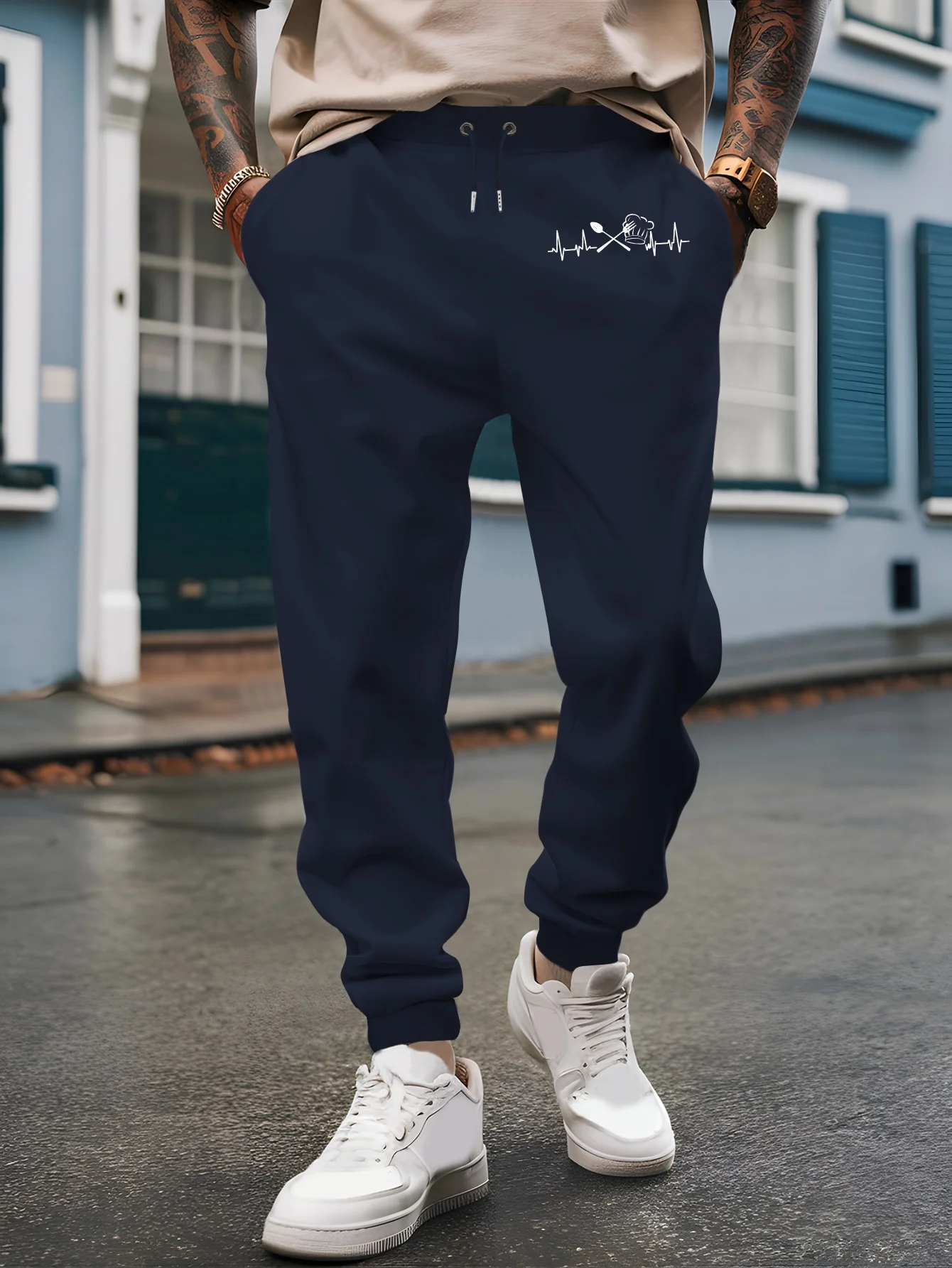 Combat‑sport heartbeat glove sketch graphic relaxed loose cut sweatpants men hip hop sports casual jogger pants