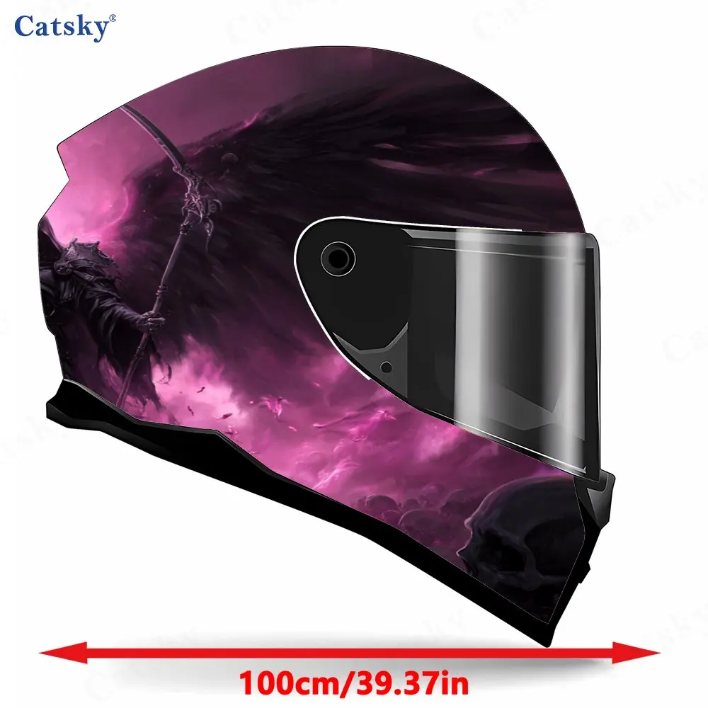 Purple Flame Raven-winged Reaper Helmet Vinyl Wraps, Waterproof Scratch-Resistant Full Face Helmet Decals, Durable PVC Decoratio view 2
