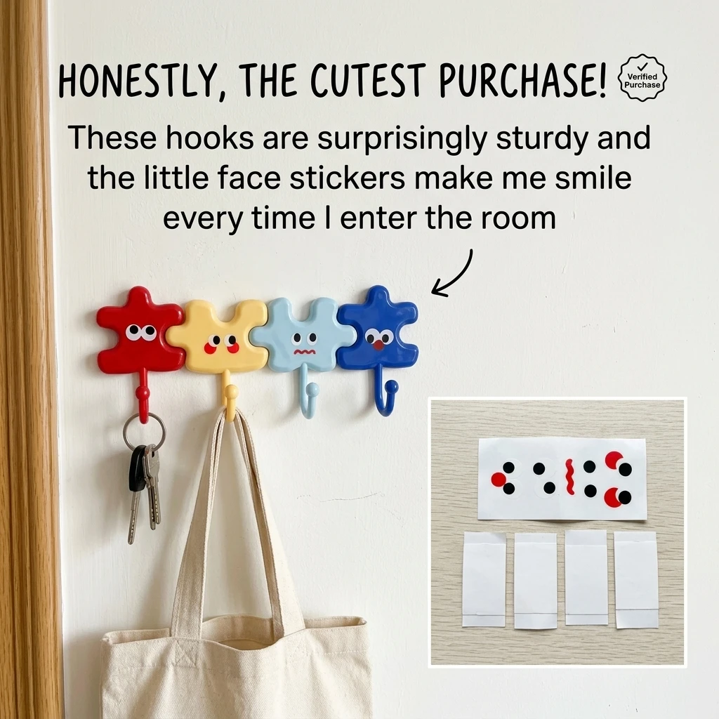 Fun Sticker DIY Hooks Hook Color Random Expressions Need to Be Attached Manually, Suitable for Living Room Bedroom Kitchen Hooks