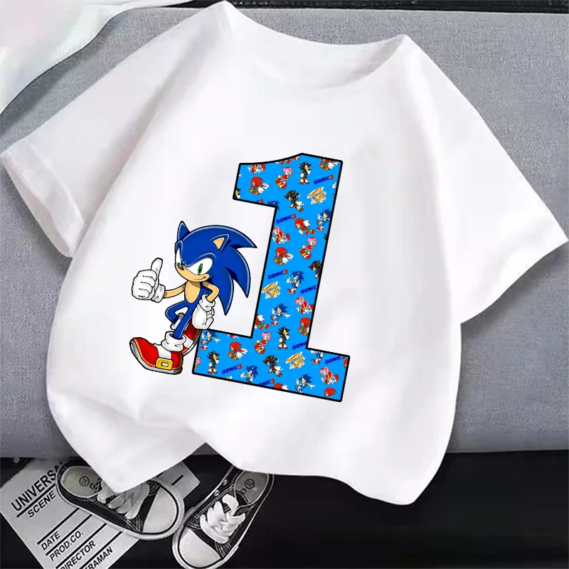 Sonics Children Anime Cotton T-shirt Birthday Number Top Kids Short Sleeve Clothing Fashion Printed Tee Boy Cartoon Cute Clothes