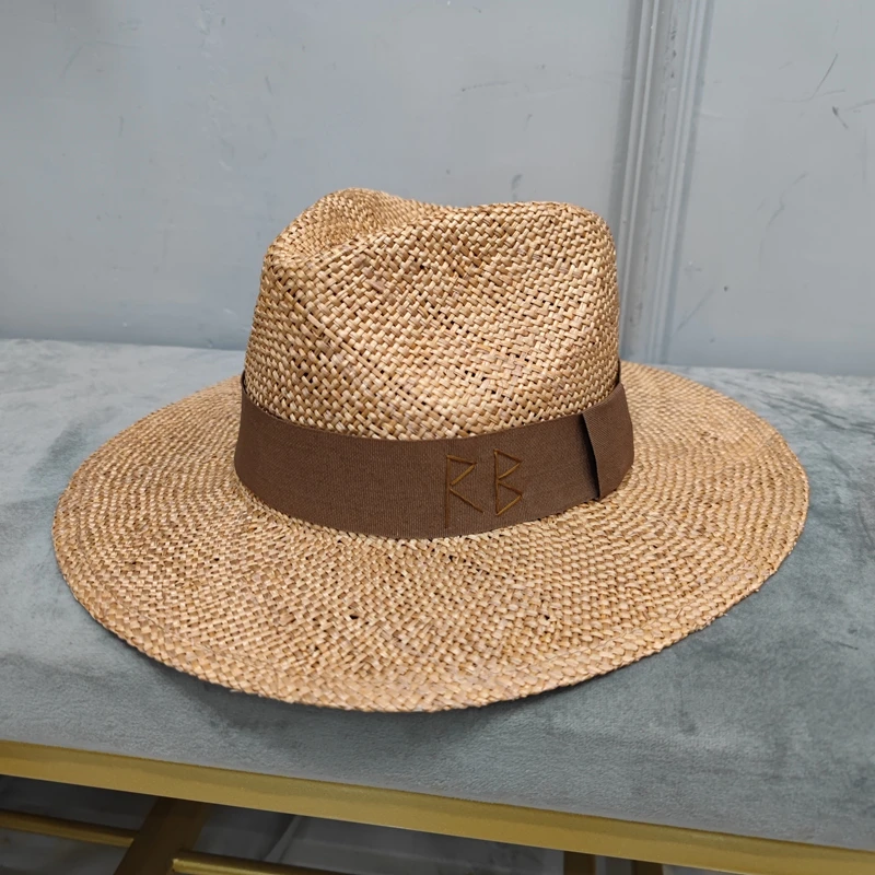 2022 summer brown raffia sunhat for women and men seaside Panama Cap Fashion Concave