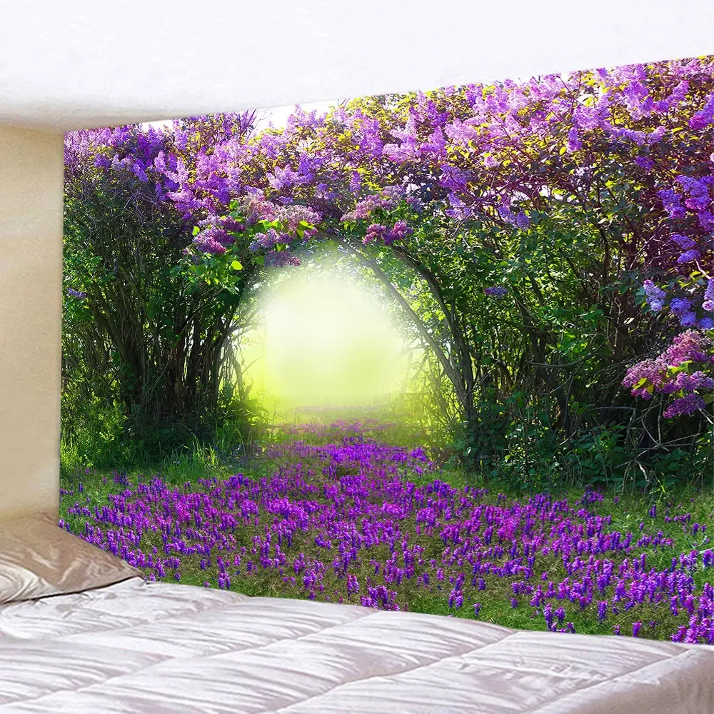 Spring Flowers Wood Fence Tapestry Nature Pink Rose Plants Floral Wall Hanging Garden Window Natural Scenery Cloth