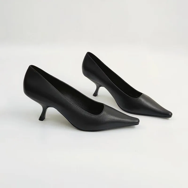 Withered Minimalist Leather Pointed Toe 6cm High Heels Women's Shoes Professional Work Commuting Shoes Women's Flats And Loafers