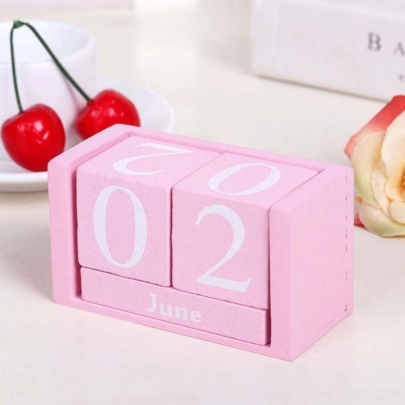 Vintage Wooden Calendar Blocks Month Date Display Desktop Acce