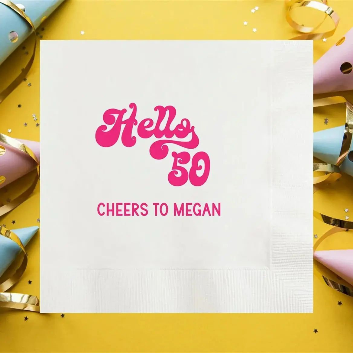 50 шт. Hello 50, привет до 50, коктейльные салфетки 50-го дня рождения, персонализированные салфетки, вечеринка в честь пятого дня рождения, 50-летие, винтаж