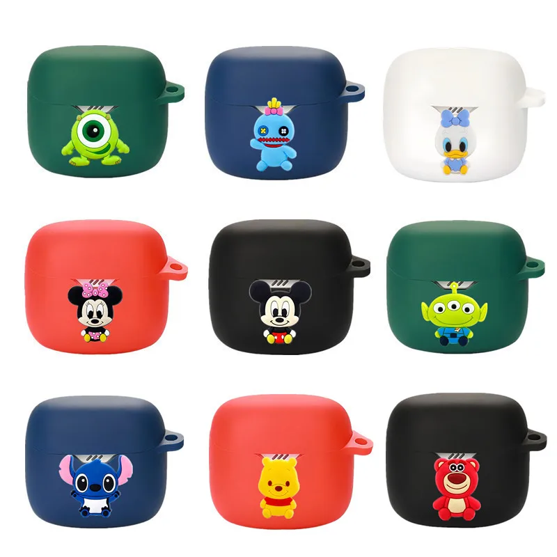 Funda para auriculares de dibujos animados de Disney para JBL Tune Flex / Flex 2, caja de carga de auriculares inalámbricos de silicona, carcasa protectora con gancho