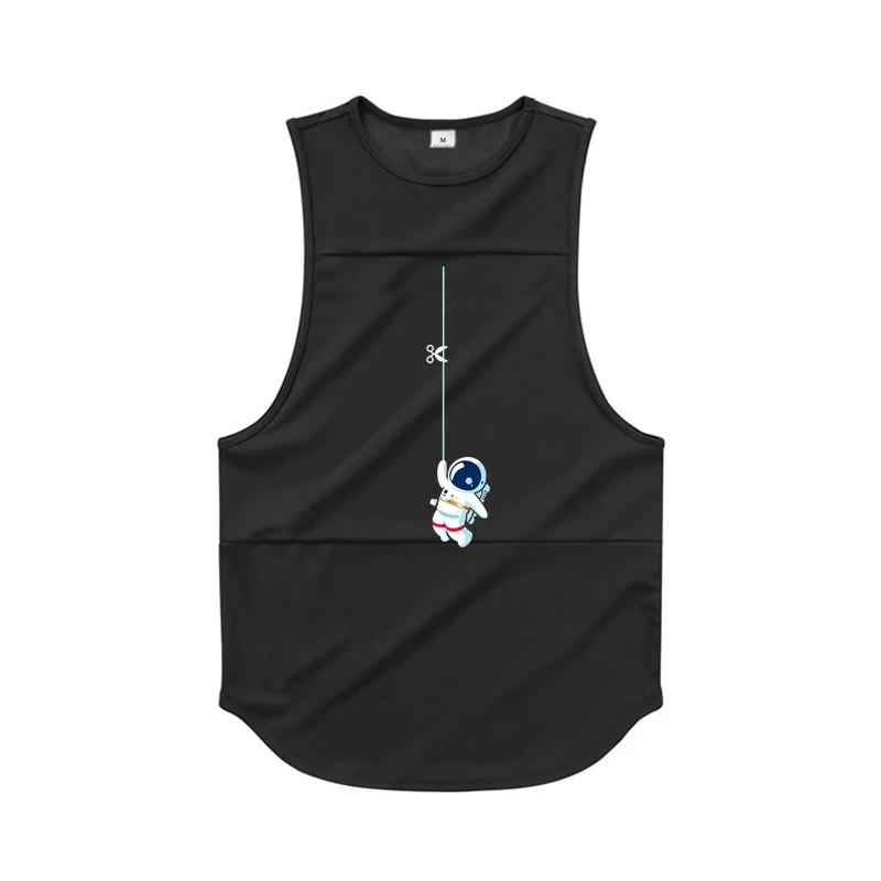 Space Astronaut Funny Print Bodybuilding Tank Tops Summer Mesh Quick Dry Gym Fitness Sleeveless Shirts Mens Workout Muscle Vests