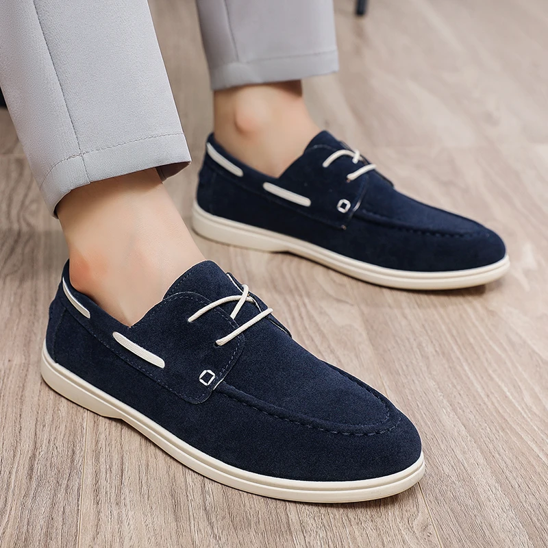 Sepatu Bisnis Pantofel Pria Sepatu Kasual Pria Sol Lembut Kulit Suede Sepatu Gaun Datar Retro Sepatu Slip On Desainer Pria