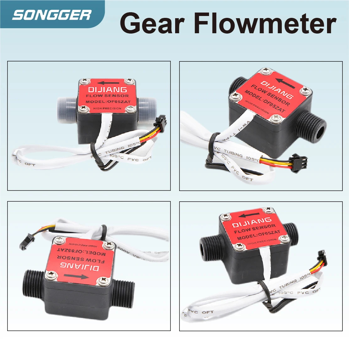 Plastic Gear Flow Meter G1/4 G3/8 G1/2 G3/4 Hall-Effect Pulse-Output Sensor for Oil/Honey/Milk/Detergent High-Accuracy