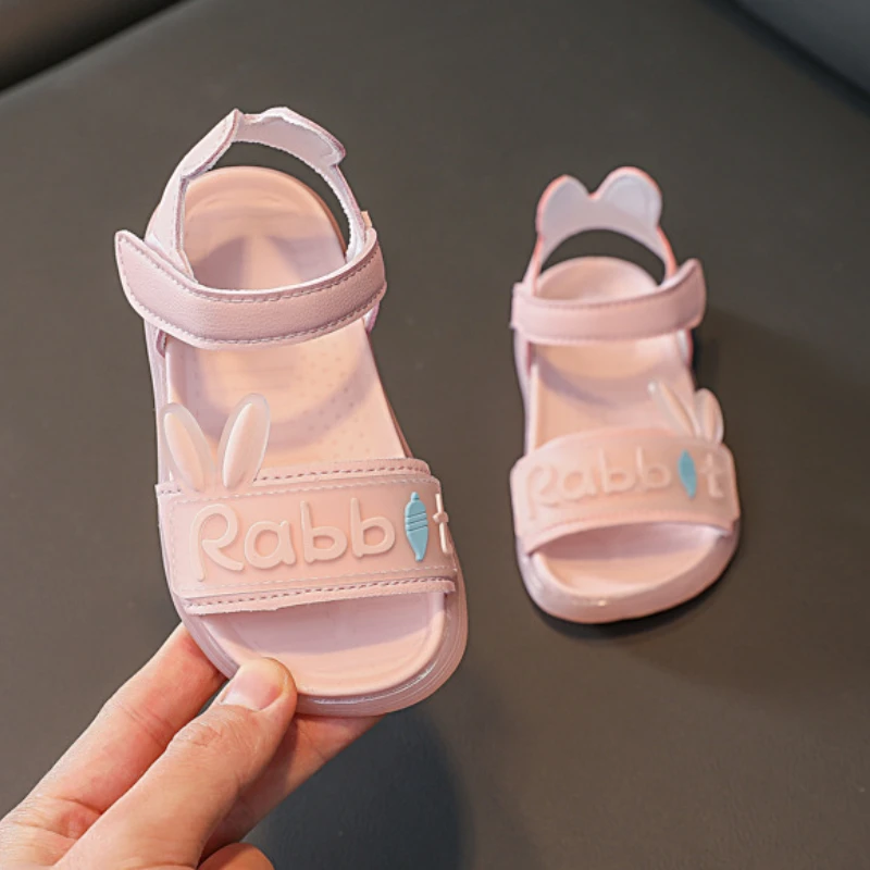 صنادل Summer Children Sandals for Girls Fashion Korean Cute Rabbit Princess Shoe Soft Sole Baby Kids Shoes White Beach Sandalias