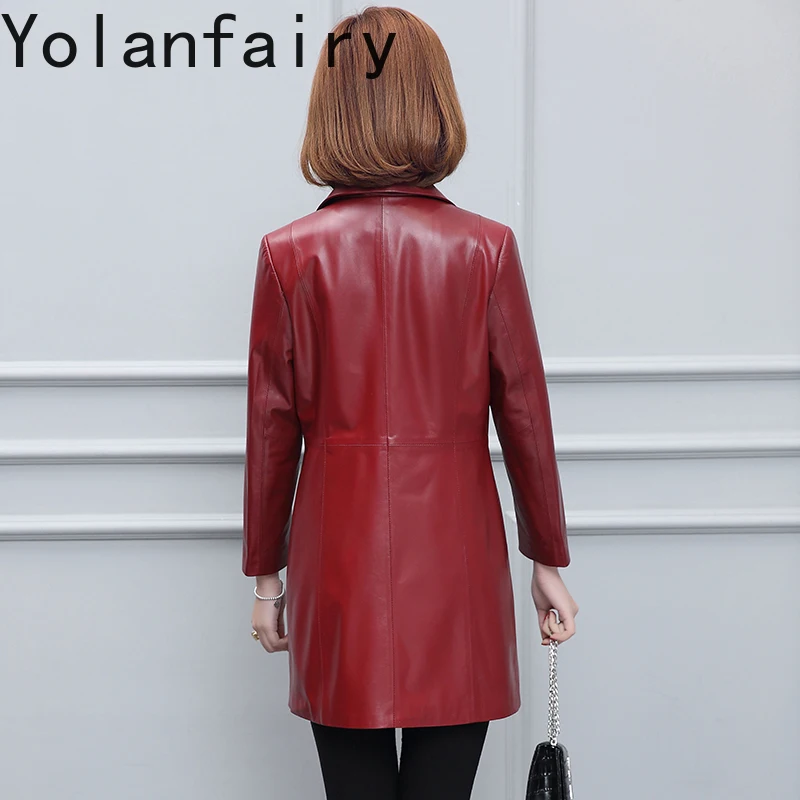 YOLANFAIRY nuevo abrigo de piel de oveja auténtica para mujer primavera otoño chaqueta de cuero genuino de longitud media Chaquetas ajustadas para mujer
