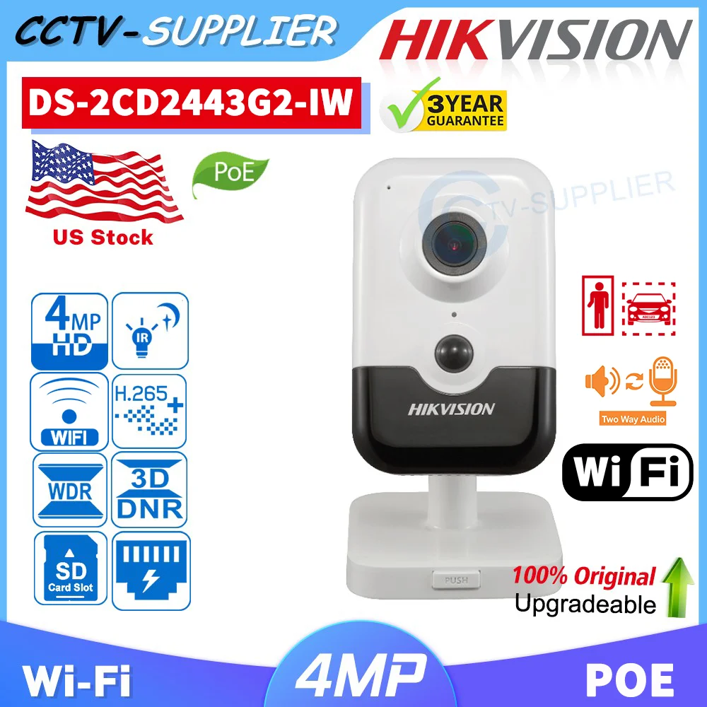

Hikvision AcuSense DS-2CD2443G2-IW 4MP IR Two-way talk Microphone Speaker Indoor Wifi Cube IP Camera