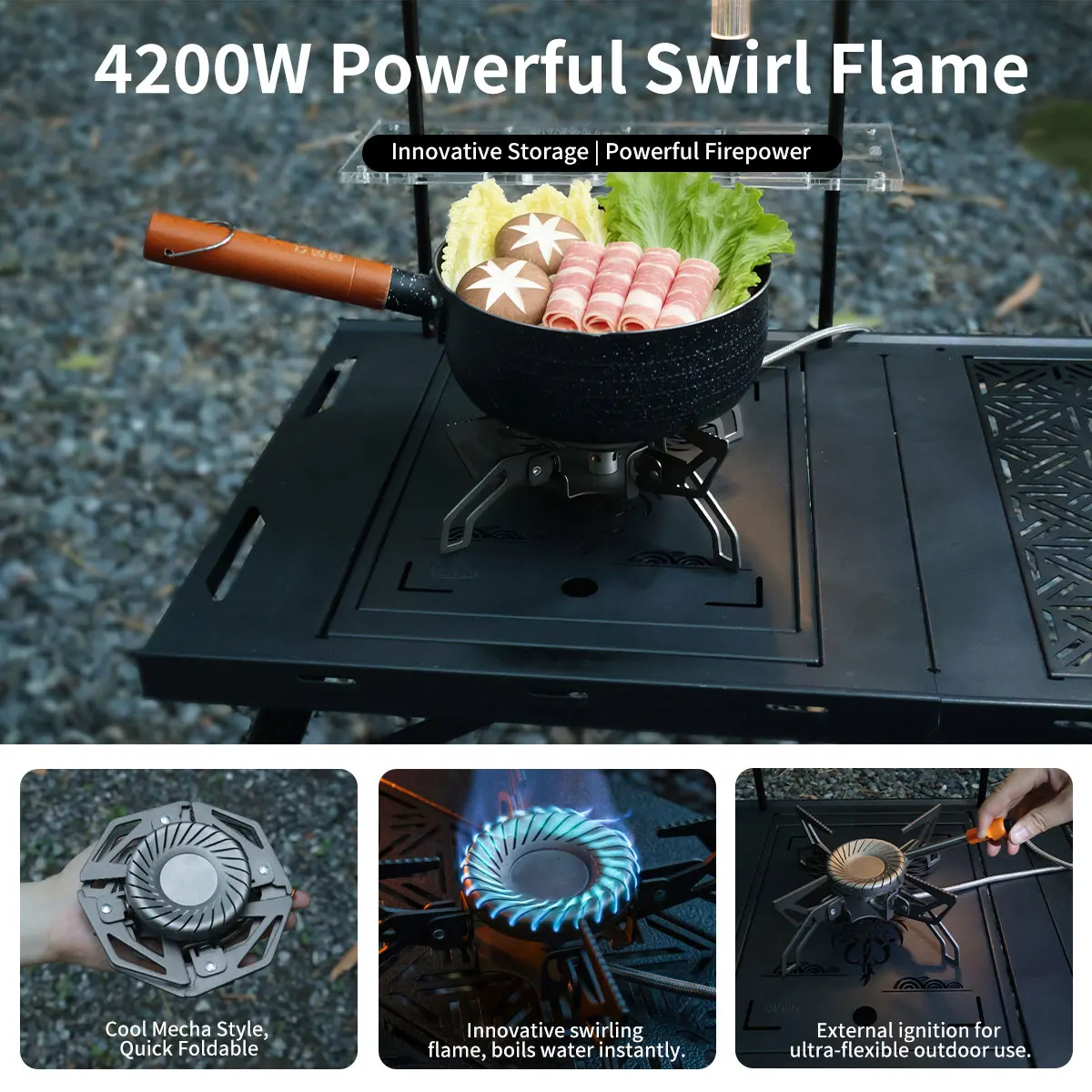 4200W Swirling Fire Portable Gas Stove Split Camping Stove with Adapter High Power Swirl Flame Burner for Hiking Fishing Stove
