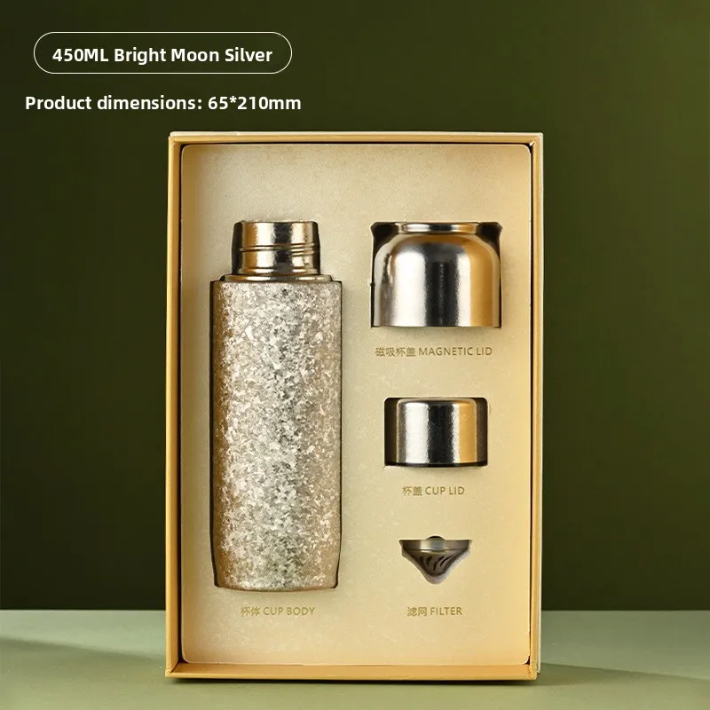 Pure Titanium Insulated Water Bottle 450ml Double Wall Magnetic Lid Tea Separation Cup with Gift Box