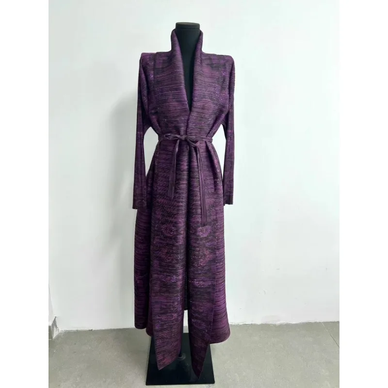 KAF Pleated Women Luxury Abaya 2025 Spring Fall New Vintage Printed Cardigan Lace-up Loose Large Size Design Arabian Abaya