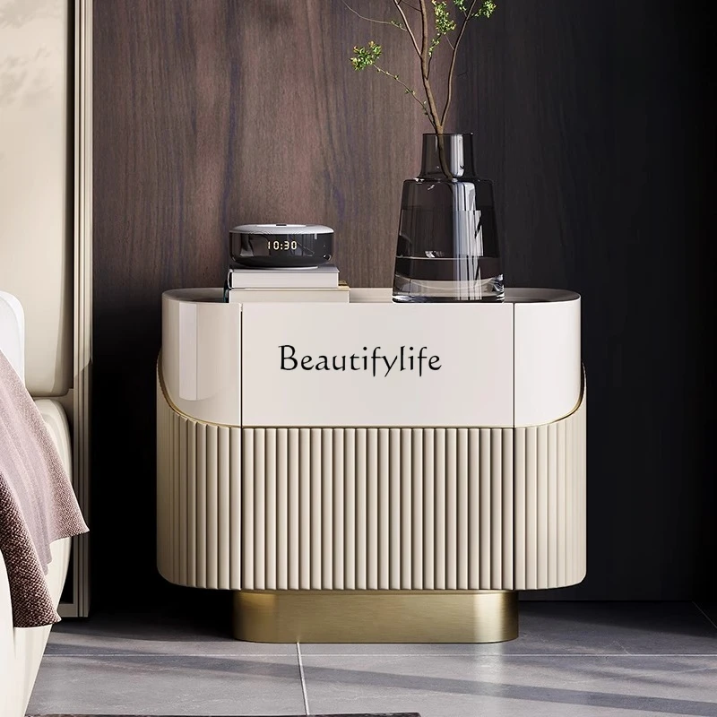 

02*Light luxury bedside table leather fashion marble Italian modern high-end