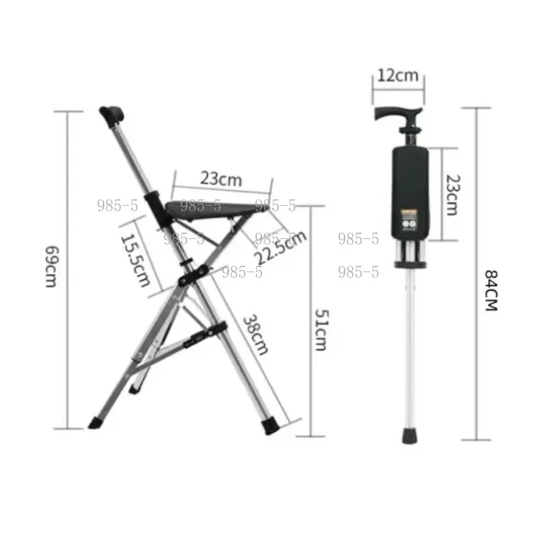 Portable 3-in-1 folding walking stick chair, adjustable aluminum alloy cane stool for elderly outdoor