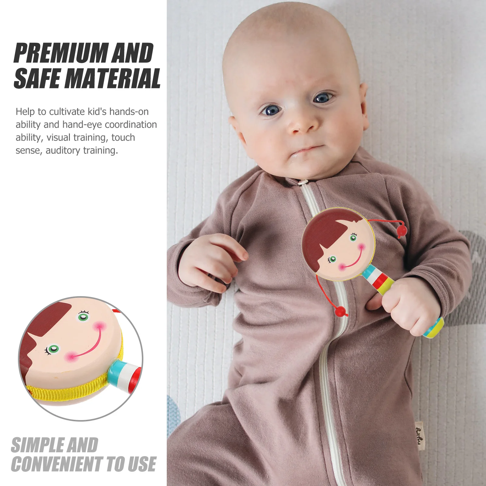 2pcs Wooden Baby Handheld Shake Plaything For Kids Cartoon Design Musical Infant Sensory Rattle Baby Hand Rattle Wood Shaker