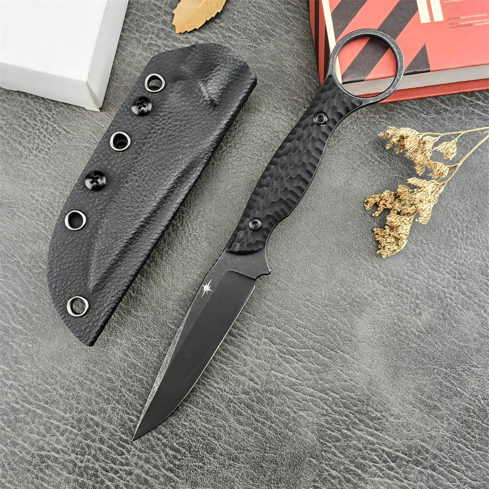 Outdoor TOOR Tactical Straight Fixed Knife D2 Black Stonewashed Blade G10 Handle with Kydex Sheath Self-defense Camping EDC Tool