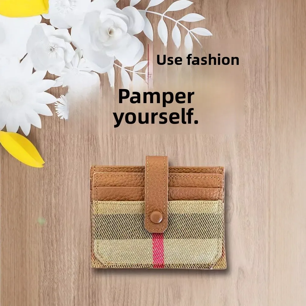 กระเป๋าใส่บัตรแบบบางเฉียบสำหรับผู้หญิง กระเป๋าสตางค์หนังทรงบางหลายช่อง ดีไซน์ลายทางสไตล์วินเทจ อุปกรณ์เสริมสำหรับใช้ในชีวิตประจำวัน