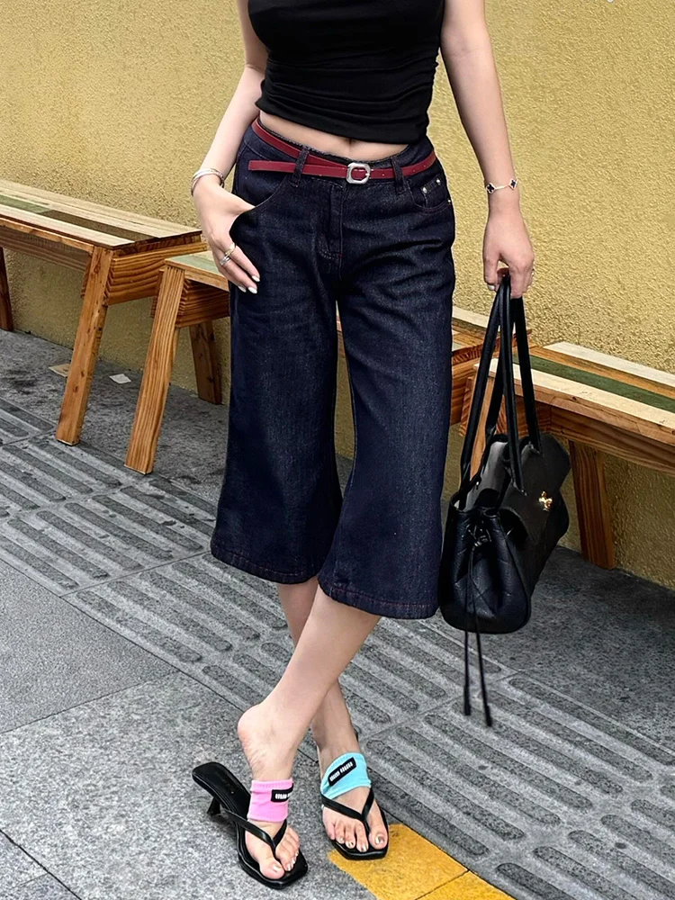 Retro American Style Distressed Design Women's Jeans High Waist Wide Leg Pants Spring Summer Neutral Loose Fit No Stretch