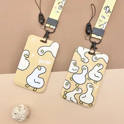Cartoon Little Yellow Duck Card Cover Bus Card Access Card Badge Holder Long Rope Neck Strap Lanyard Badge Protective Sleeve