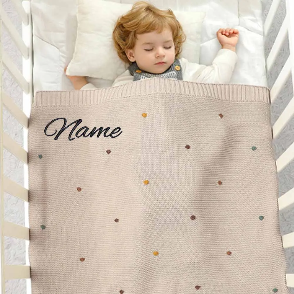 

Name Custom Cotton Handmade Hook Ball Baby Blanket, Personalized Embroidery Baby Stroller Cover blanke , Nap Air Condit blanket