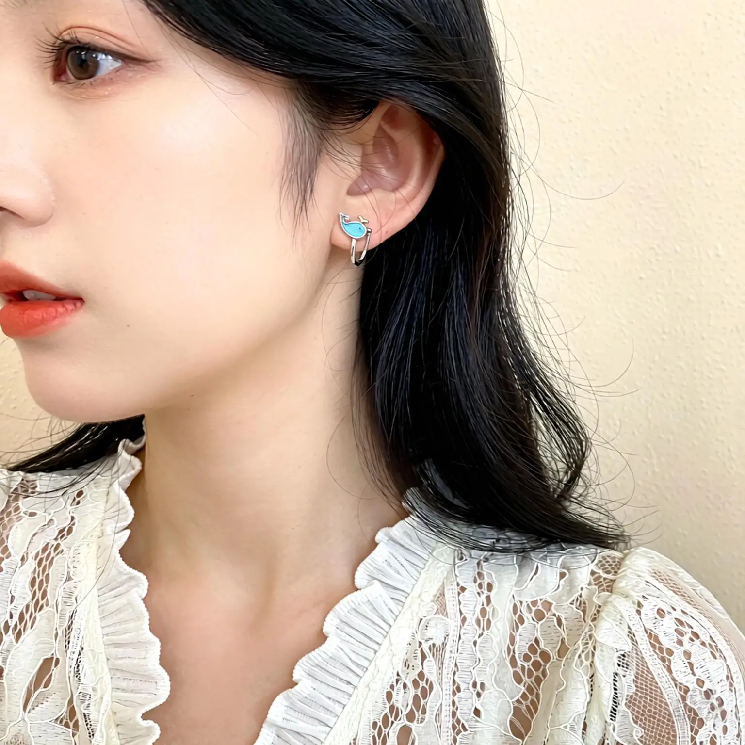 Cute 925 Sterling Silver Blue Little Whale No Piercing Ear Clip Earrings For Women Girls Wedding Party Fashion Jewelry Gifts