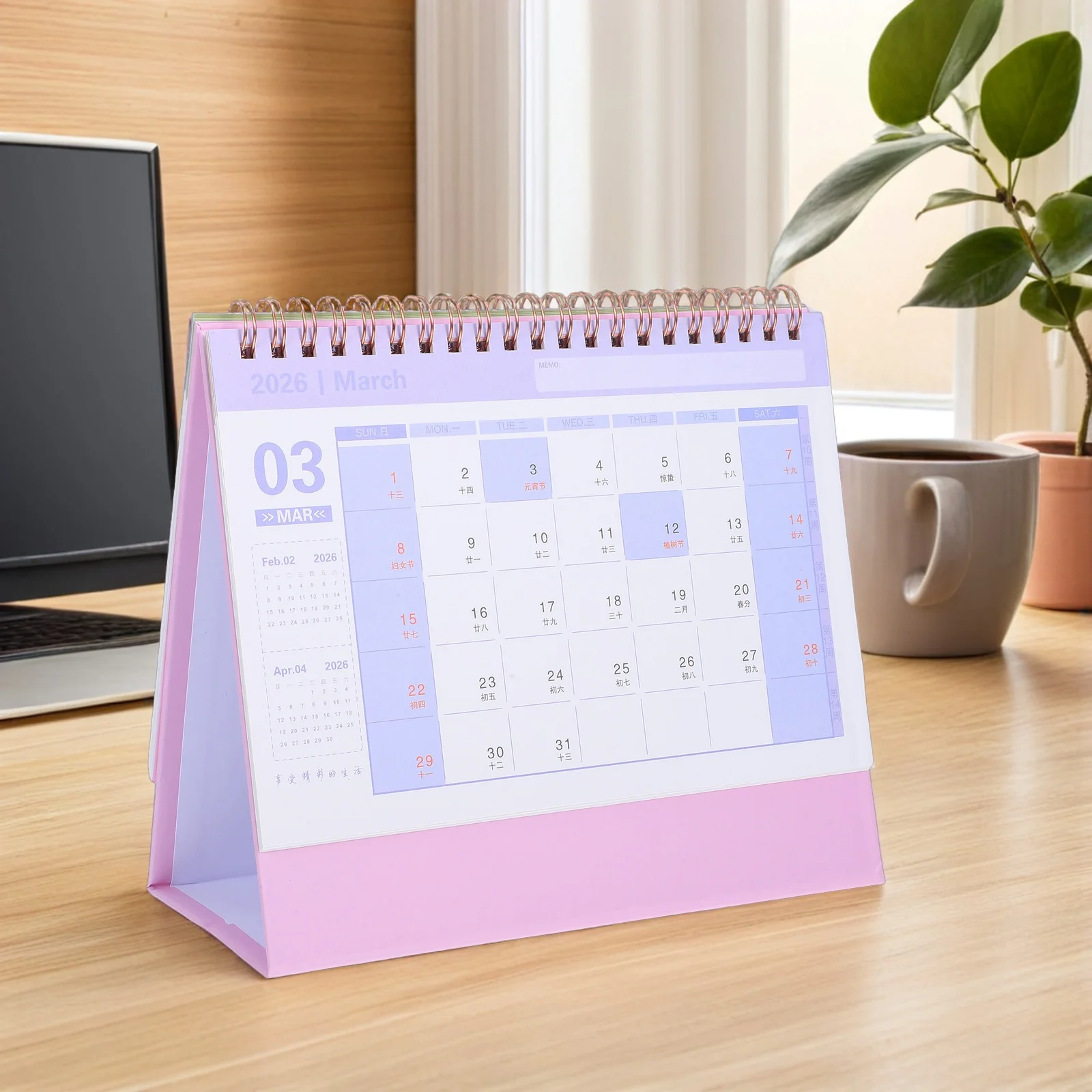 2026 Table Calendar Freestanding Desk Planner Minimalist Style for Daily Planning Office Home Organization Compact Green Non