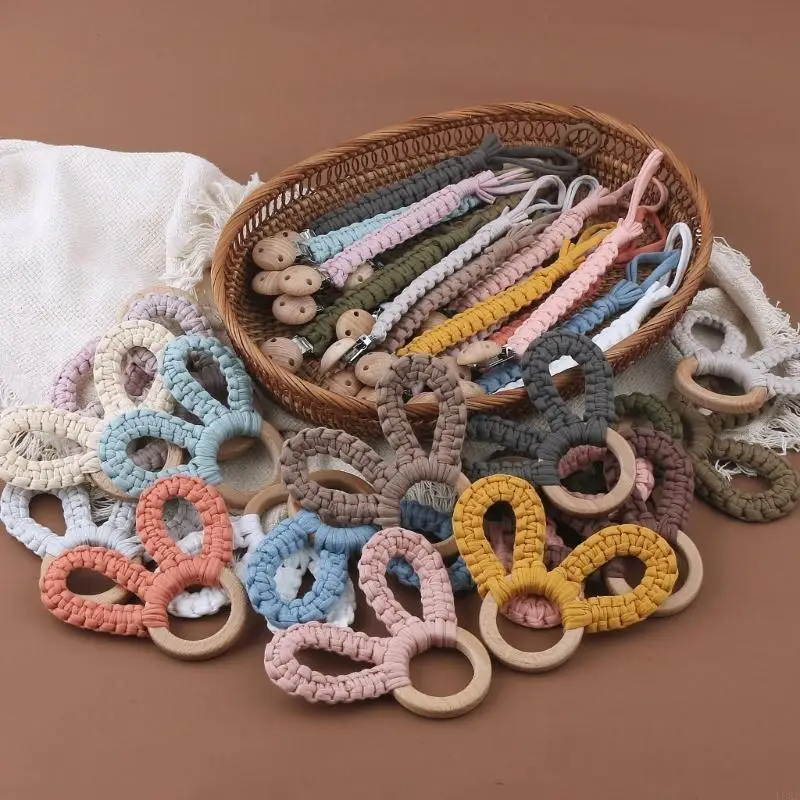 

Зажим для пустышки и вязаный крючком животный бук, кольца для прорезывания зубов, детский музыкальный браслет без укуса, цепочка