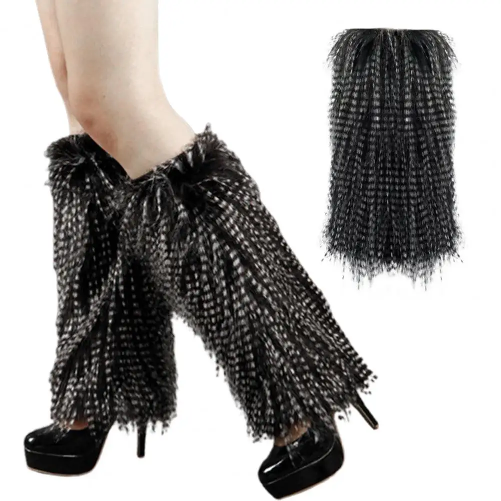 1 زوج الشتاء العجل يغطي غامض فو الفراء المضادة للانزلاق بلون JK نمط مطاطا سميكة ارتداء اليومي الرياضة نزهة تدفئة الساق #4