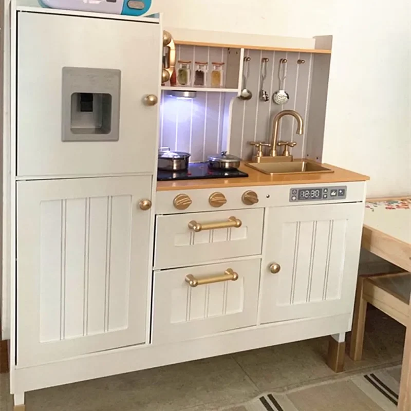 

Children Wooden Role Play Simulation House White Sound-Light Kitchen Set Educational Pretend Activity Learning Toys For Kids