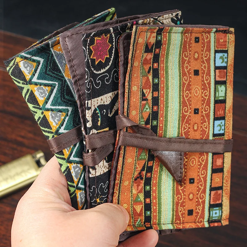 Bolsa de Tabaco de Estilo Étnico Hecha a Mano, Bolsa de Tabaco Hidratante de Tela, Envoltura Triple con Cuerda, Accesorios para Fumar