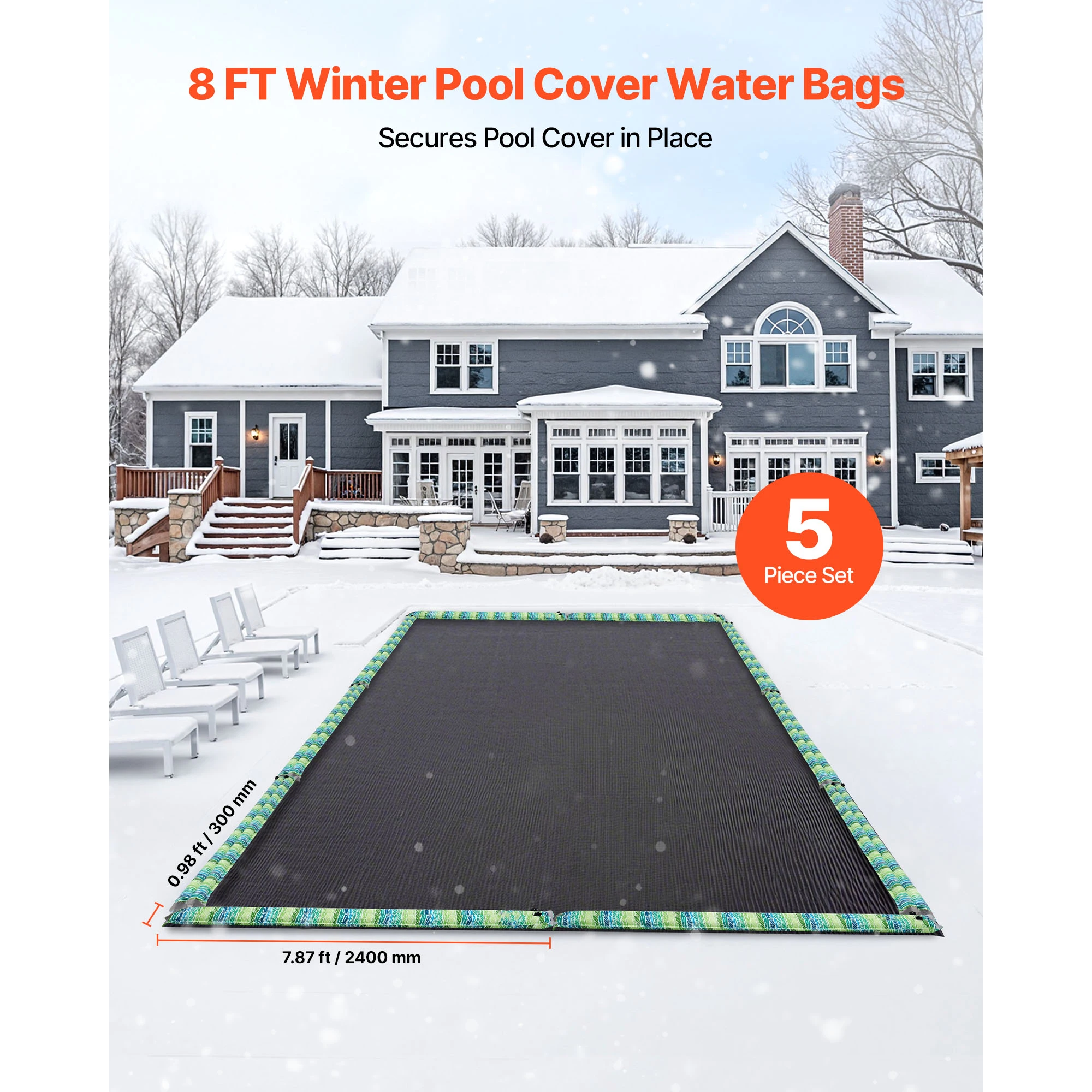 VEVOR Pool Cover Water Bags with Reflective Strips PVC Bags Weights with Leakproof Screw Cap for Winter Swimming-Pool Covers