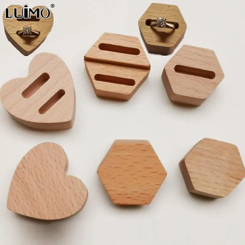 Wooden Hexagon Heart-shaped Ring Jewelry Box Container Wedding Ring Box For Earrings Necklace Bracelet Display Gift Box Holder