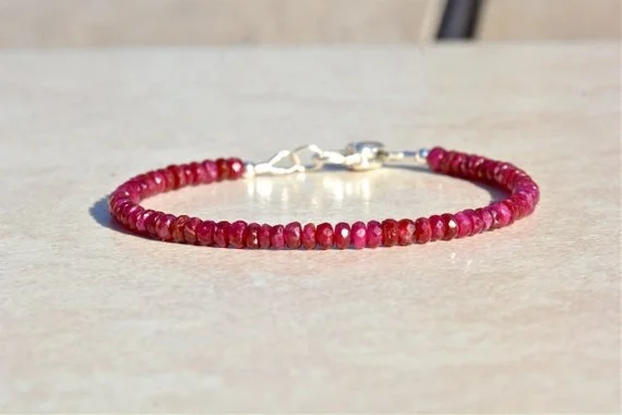 Natural Ruby Bracelet, July Birthstone Bracelet, Beaded Gemstone Bracelet, Genuine Ruby Jewelry, Delicate Jewelry, Handmade