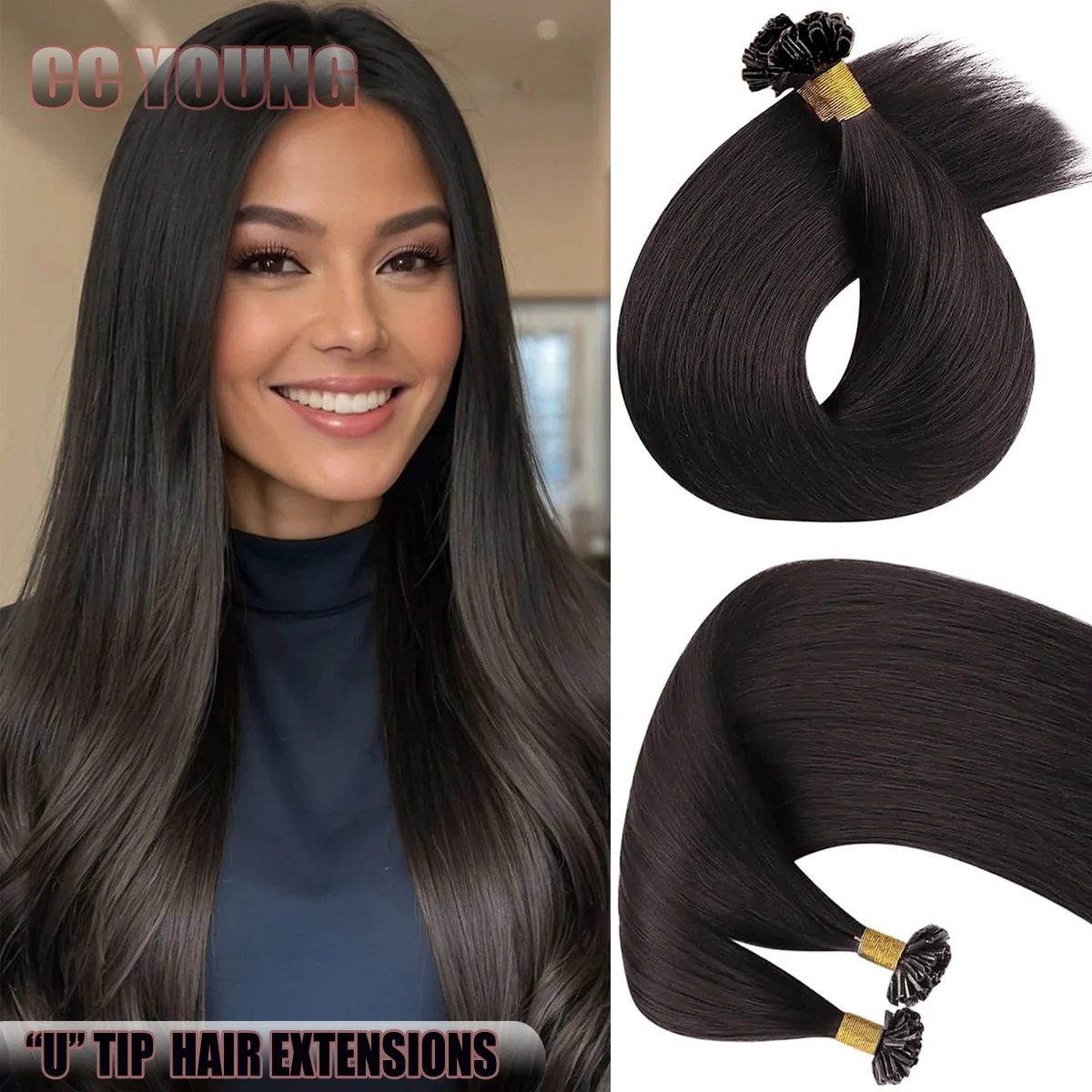 

50-прямые человеческие волосы с U-образным кончиком, натуральные черные прямые кончики ногтей, наращивание волос Remy, предварительно скрепленные, добавление длины и объема # 1B