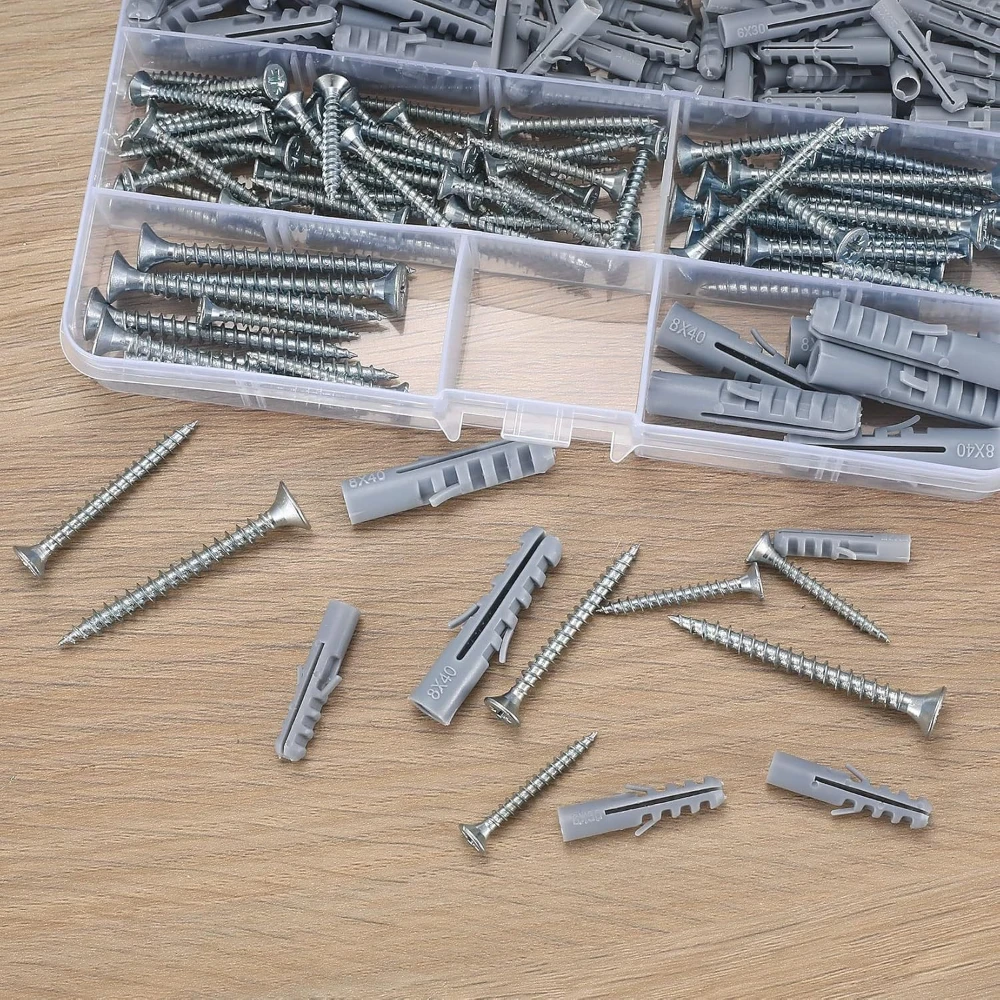 

164pcs Nylon Expansion Drywall Anchoring Kit Gypsum Board Expansion Screws Drywall with Galvanized Carbon Steel Screws Fasteners