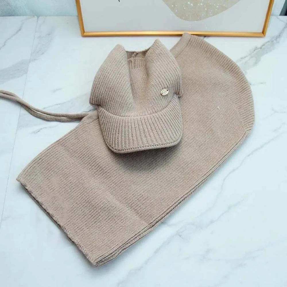 Thickened Knit Balaclava Hat Soft Elastic Winter Visor Beanie Comfortable Fleece Thermal Scarf Cap Skiing