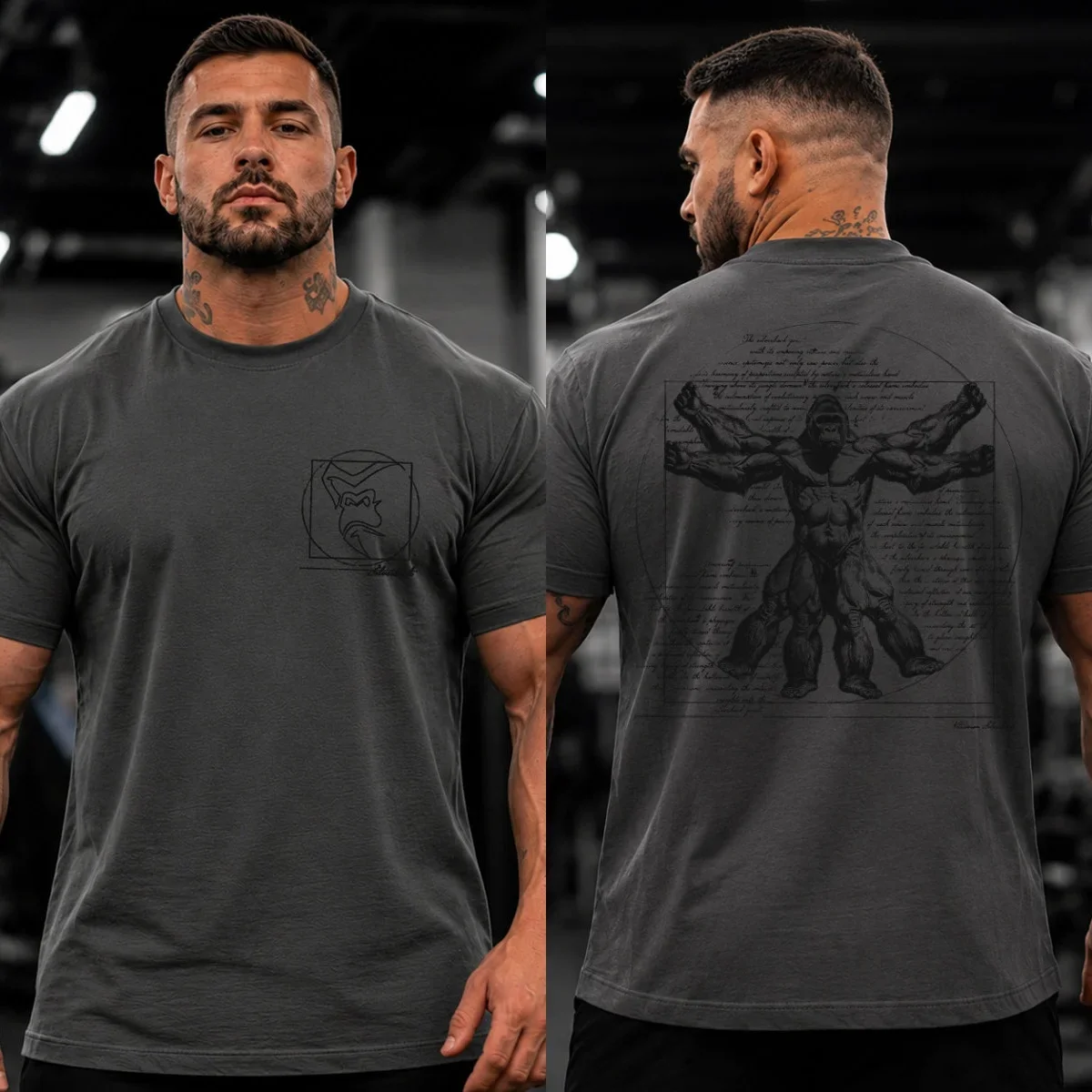 Y2k Vitruvian T-Shirt Men's Gorilla Tee GYM Graphic Cotton Tee Printing High-end Luxury Unisex Style Both of Men and Women