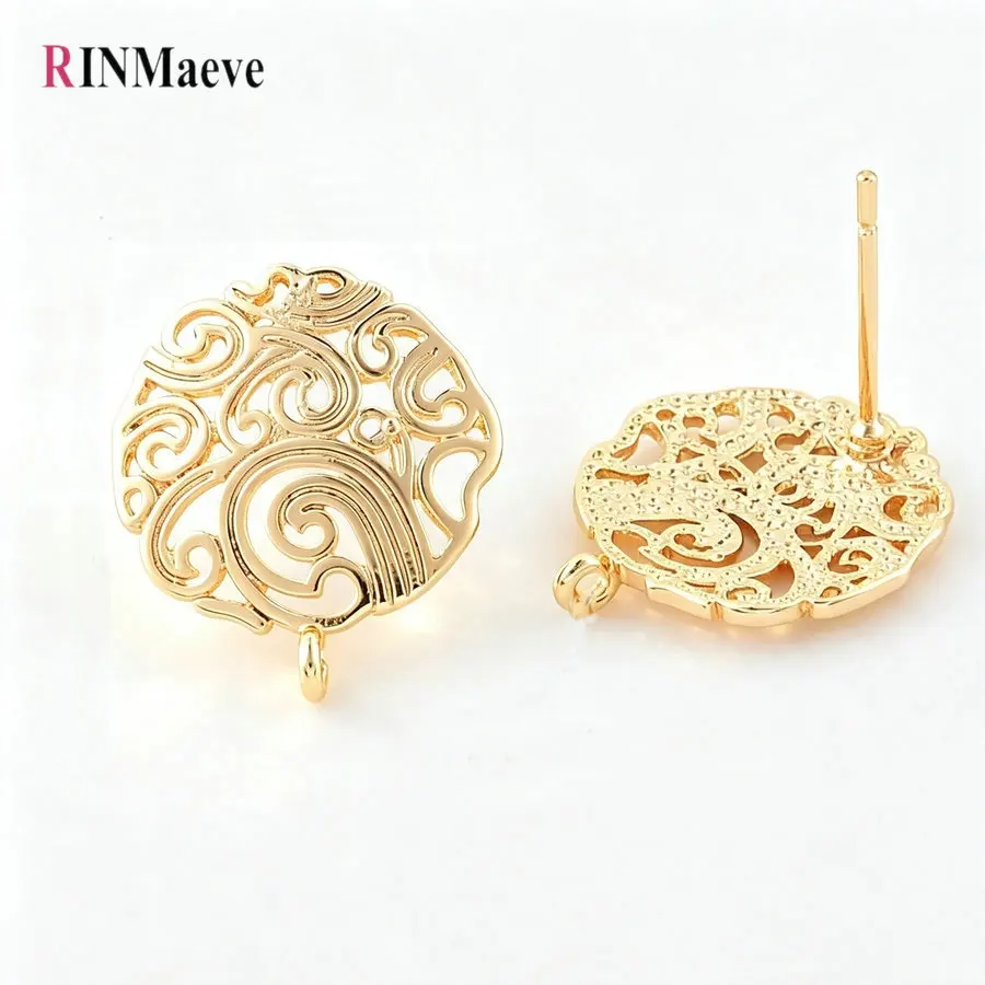 6PCS 15*17MM 24K Gold Color Plated Brass Round Chains Stud Earrings High Quality DIY Jewelry Making Finding Accessories