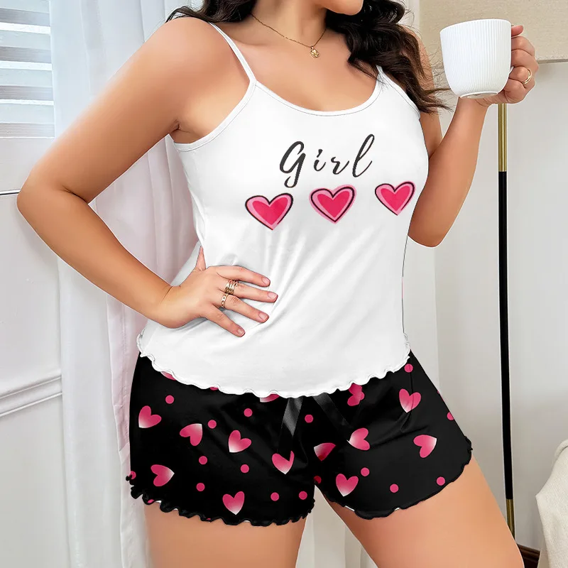 Женский пижамный комплект больших размеров 5XL, жилет на бретельках с мультяшным принтом, топ и шорты, одежда для дома, костюм из 2 предметов, одежда для сна, летняя свободная одежда для дома